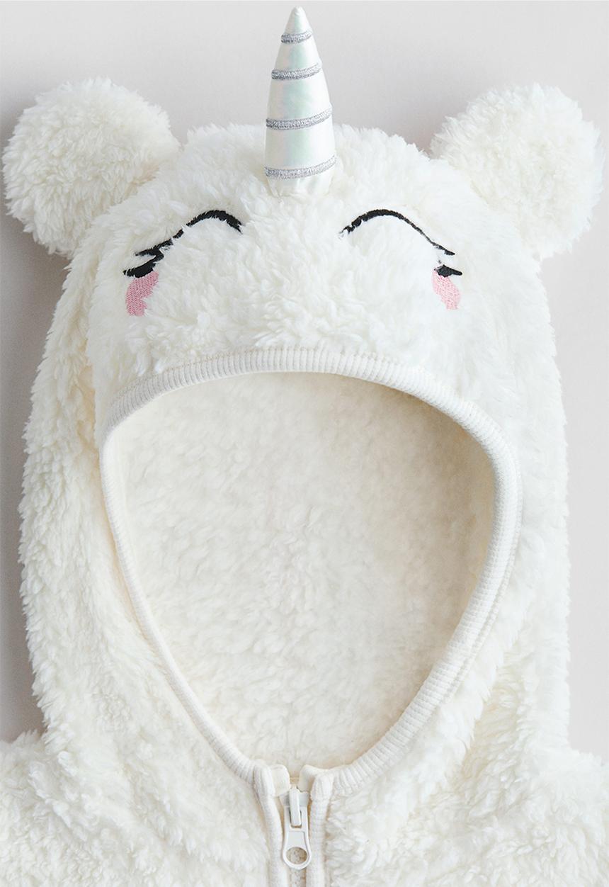 H&M - Zip-through teddy hoodie - white/unicorn