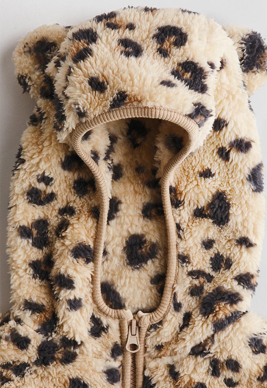 H&M - Zip-through teddy hoodie - beige/leopard print