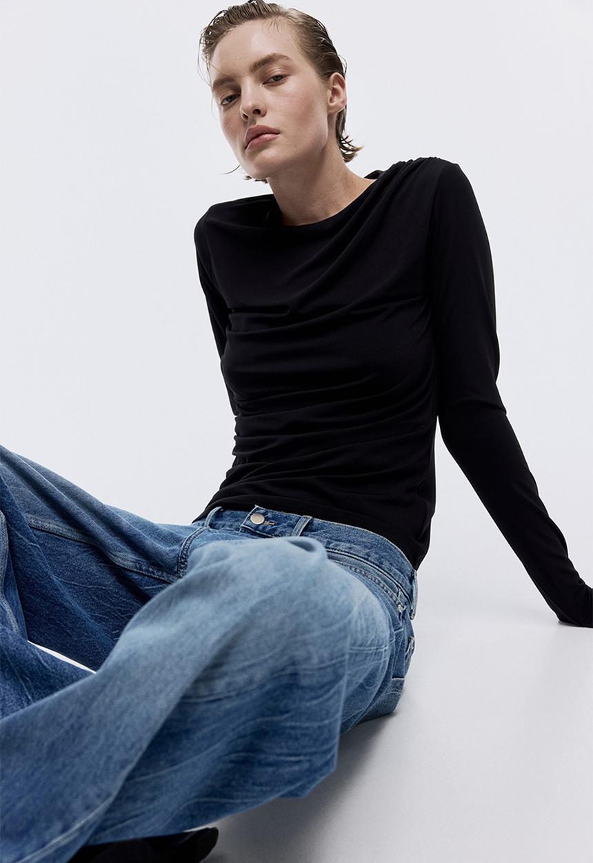 H&M - Draped jersey top - black