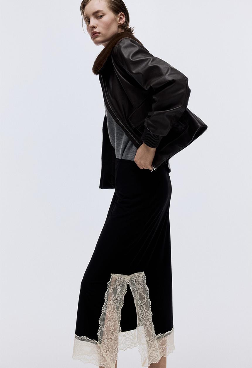 H&M - Lace-trimmed skirt - black/cream