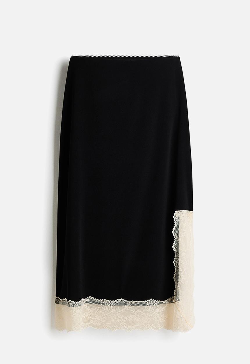 H&M - Lace-trimmed skirt - black/cream