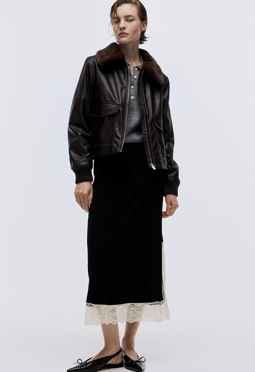 H&M - Lace-trimmed skirt - black/cream
