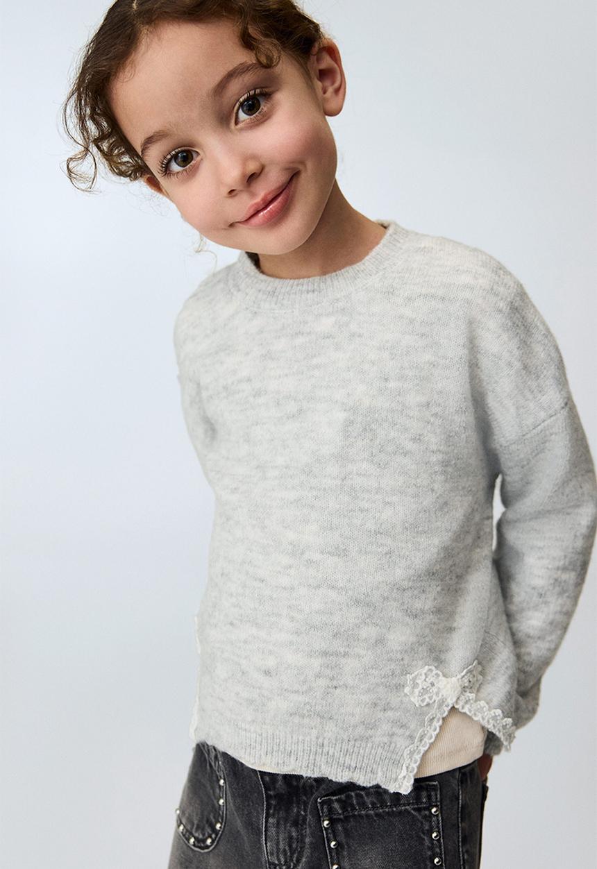 H&M - Lace-detail jumper - light grey marl