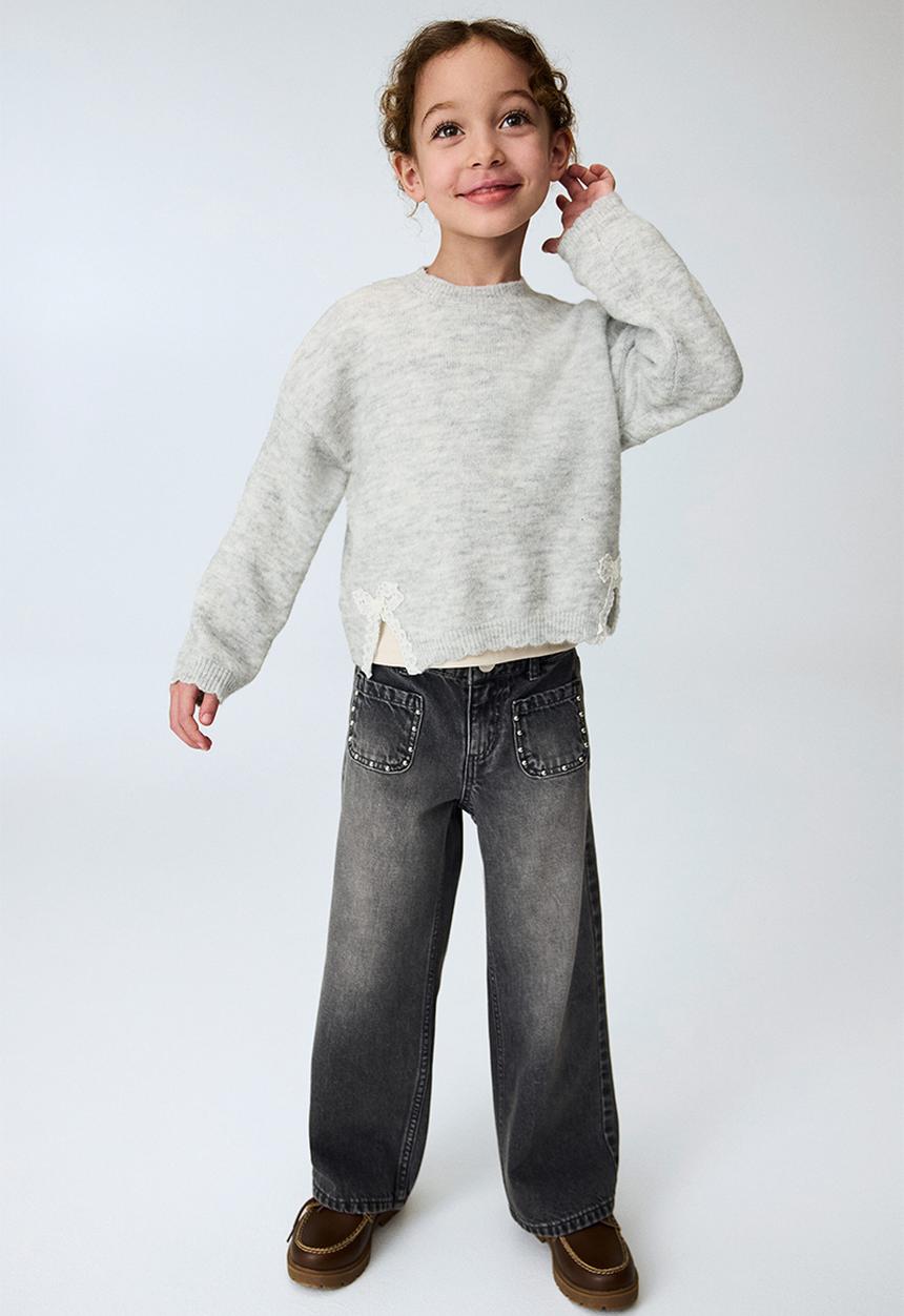 H&M - Lace-detail jumper - light grey marl