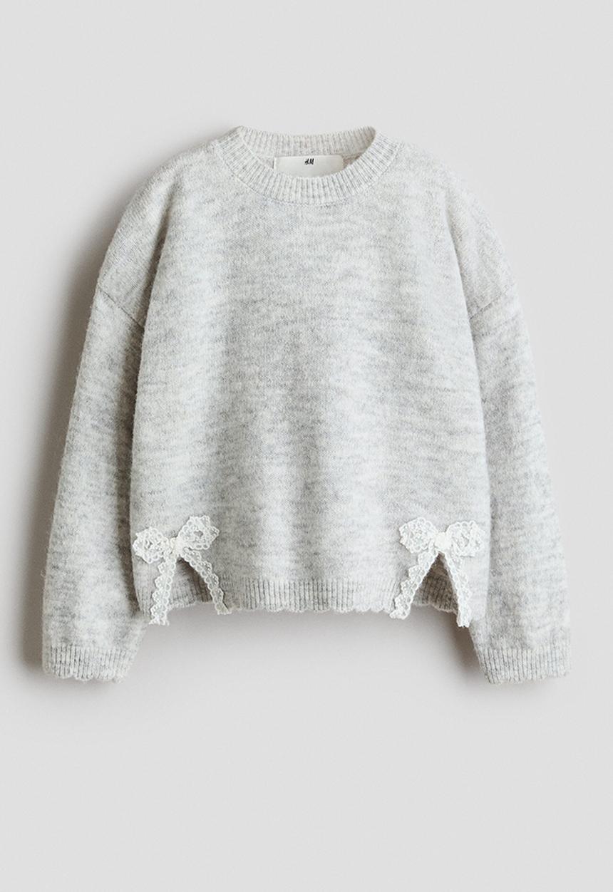 H&M - Lace-detail jumper - light grey marl