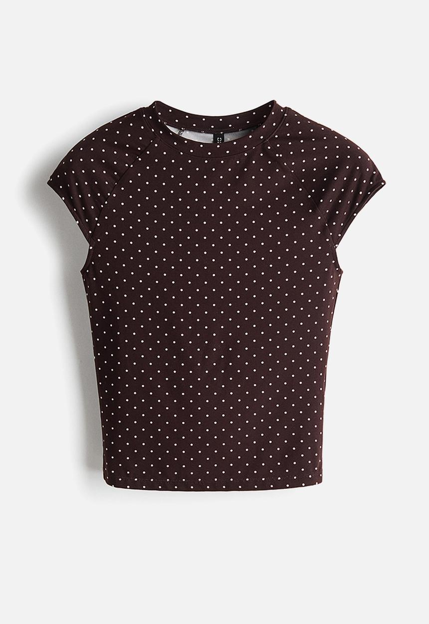 H&M - Cap-sleeved jersey top - dark brown/spotted