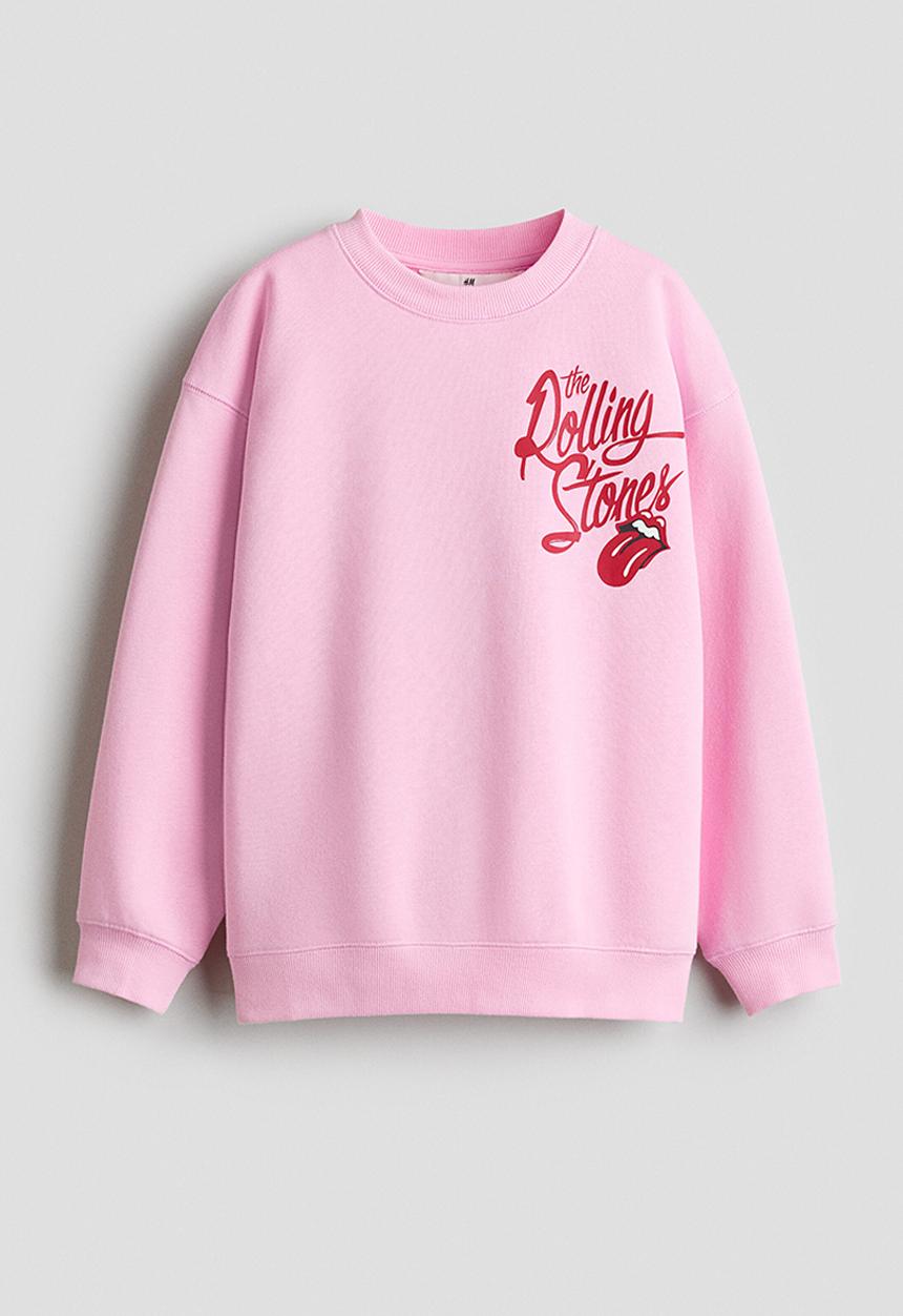 H&M - Oversized brushed-inside sweatshirt - light pink/the rolling stones