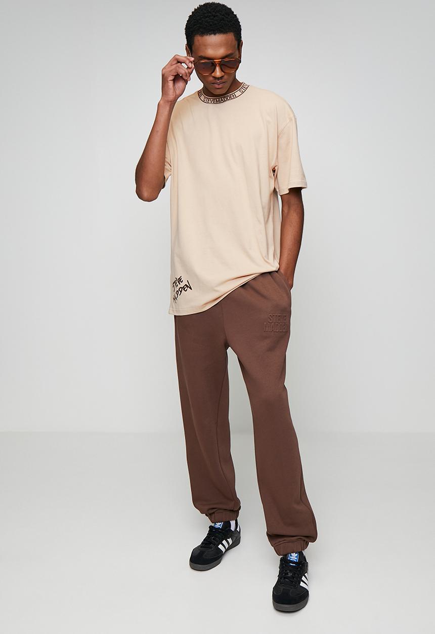 Steve Madden - Landon Logo Trimmed T-Shirt - Neutral/ Choc