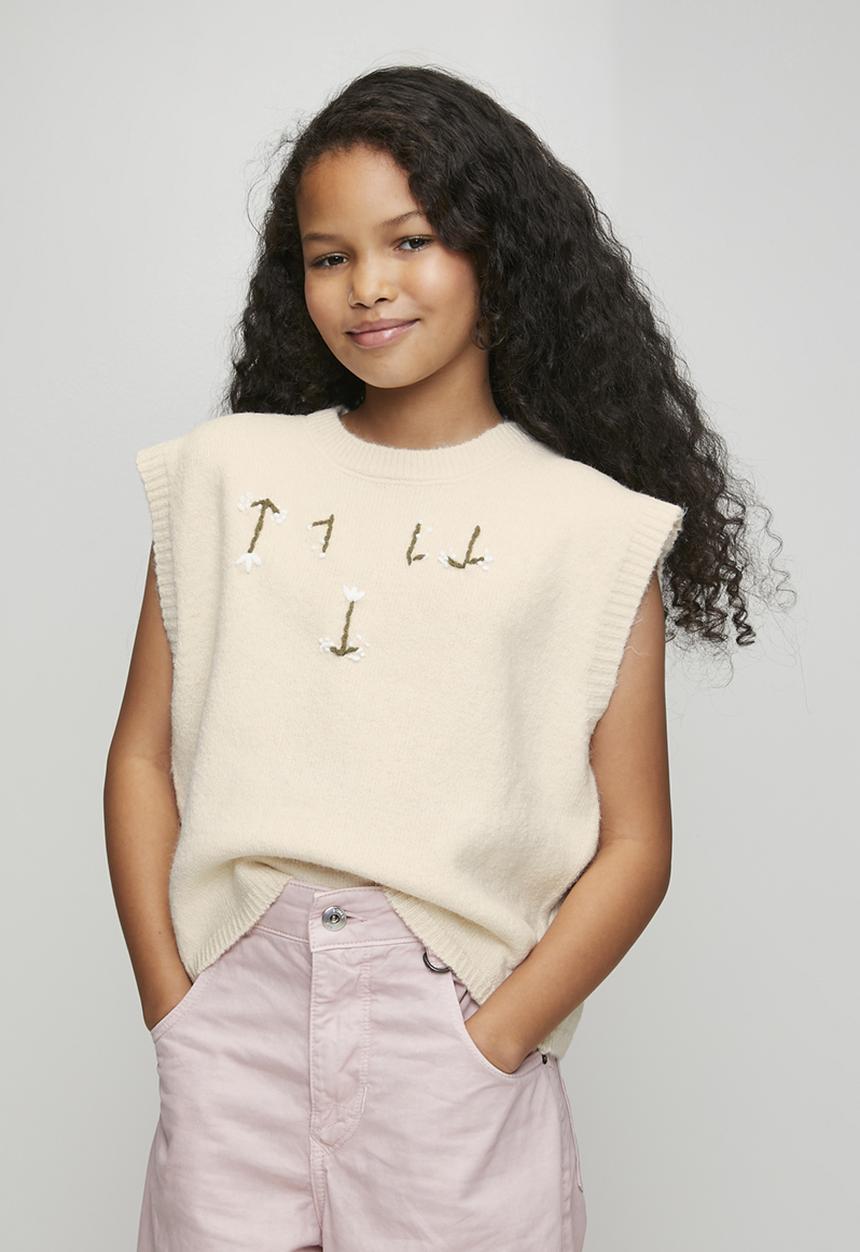 Pop Candy - Knit floral stitched vest - cream