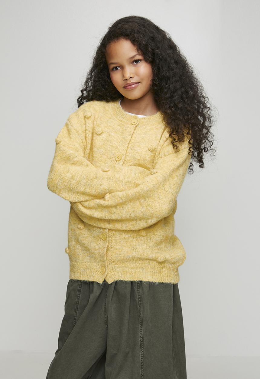 Pop Candy - Melange pom pom knit cardigan - yellow