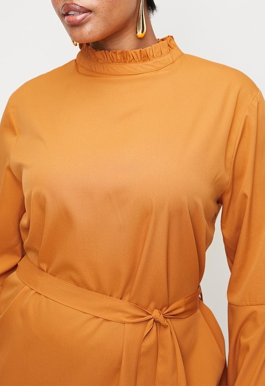 boohoo - Boho high neck wide sleeve shift dress - mustard