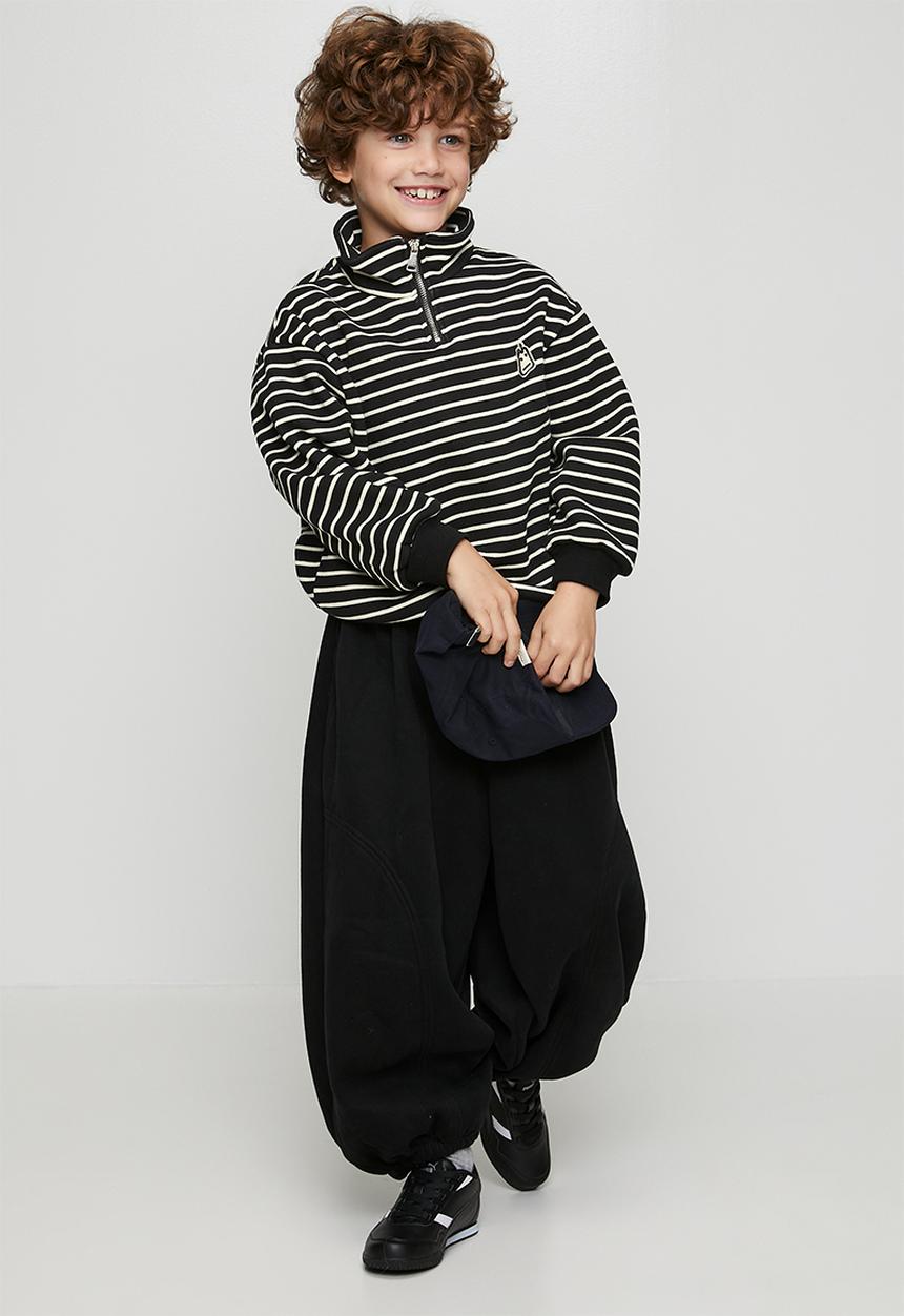 Pop Candy - Knit zip-up sweatshirt - black/cream stripe