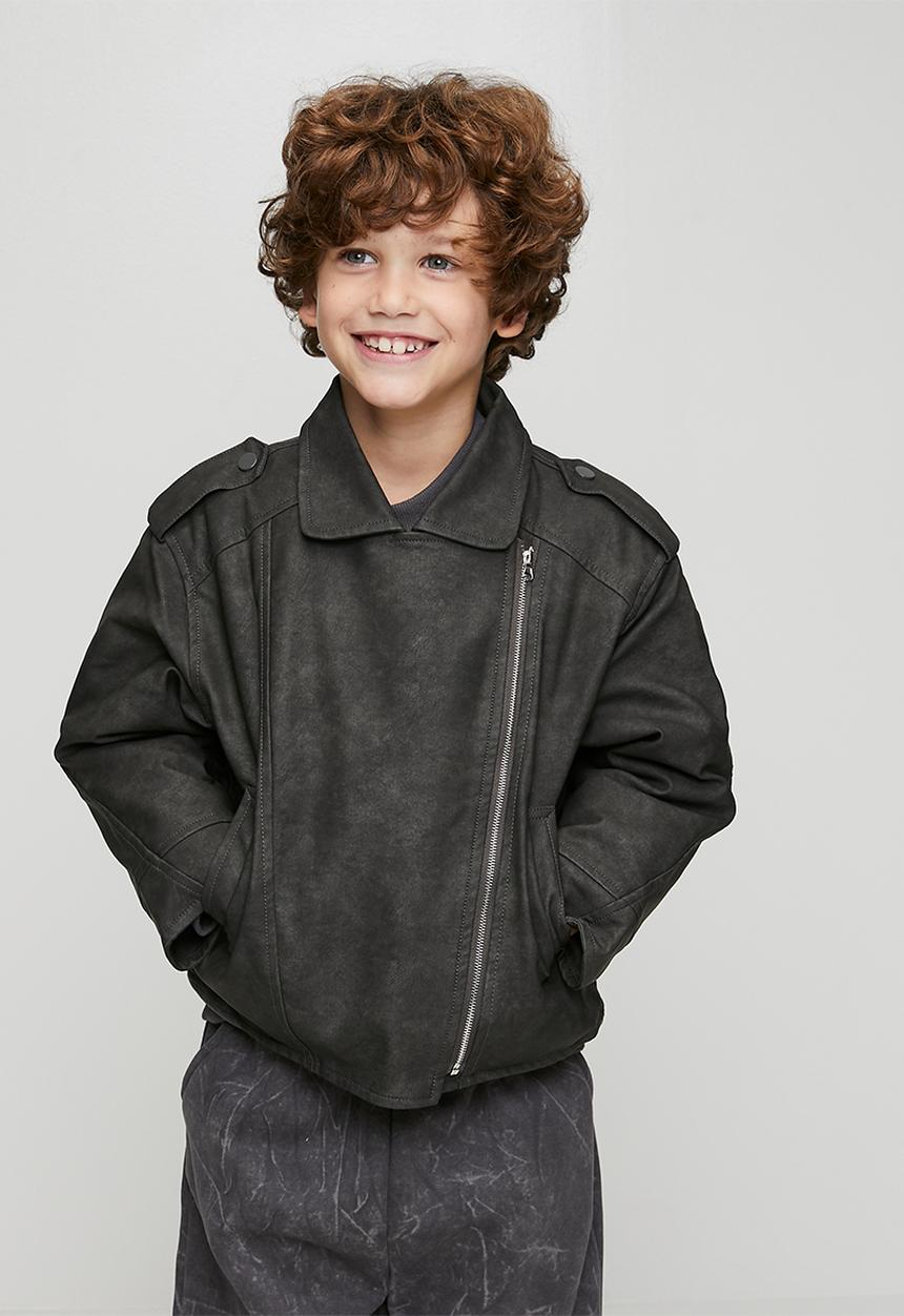 Pop Candy - Faux suede jacket with diagonal zipper - black