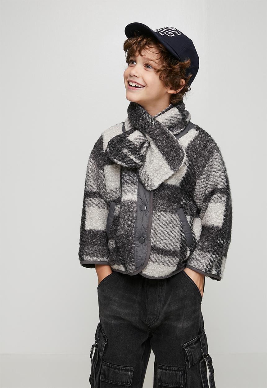 Pop Candy - Checked boucle jacket with keyhole scarf - grey multi