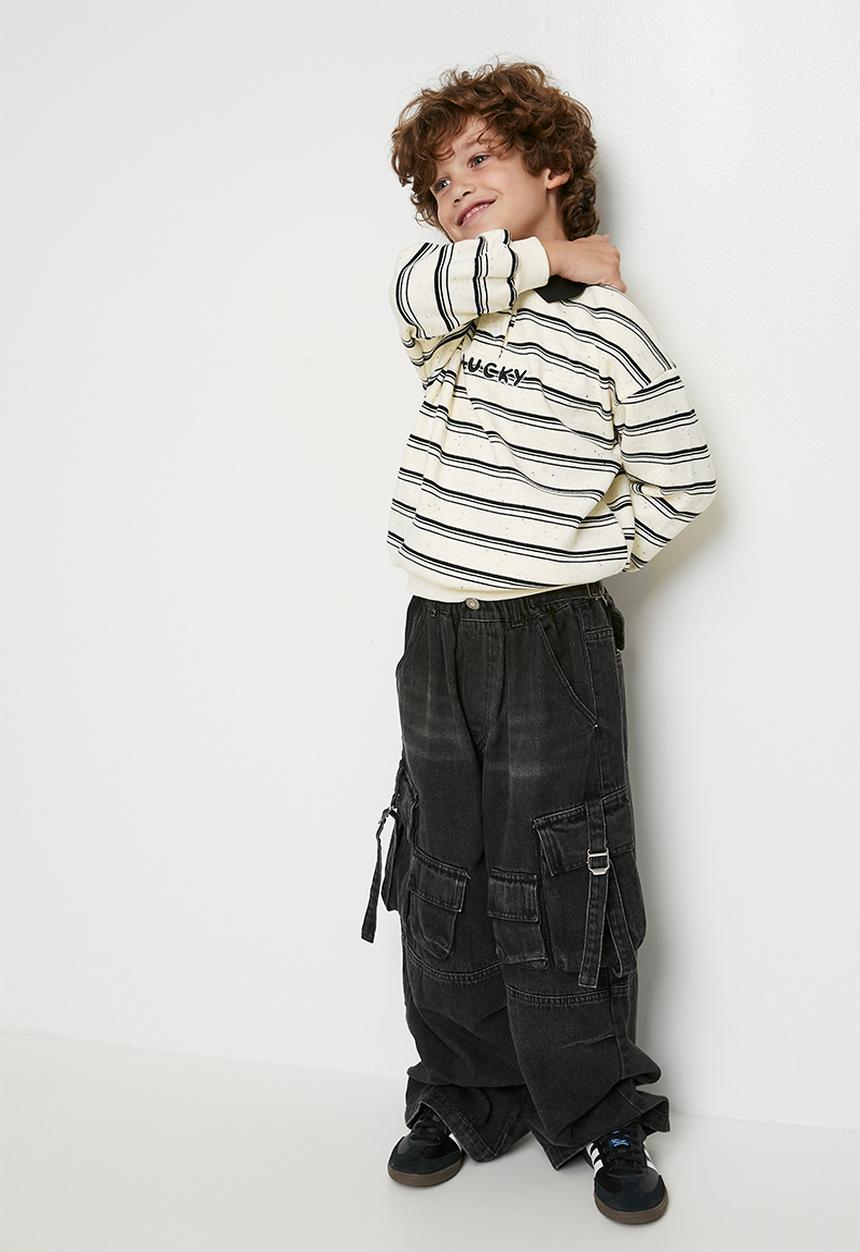Pop Candy - Rugby jersey-style sweatshirt - white/black stripes