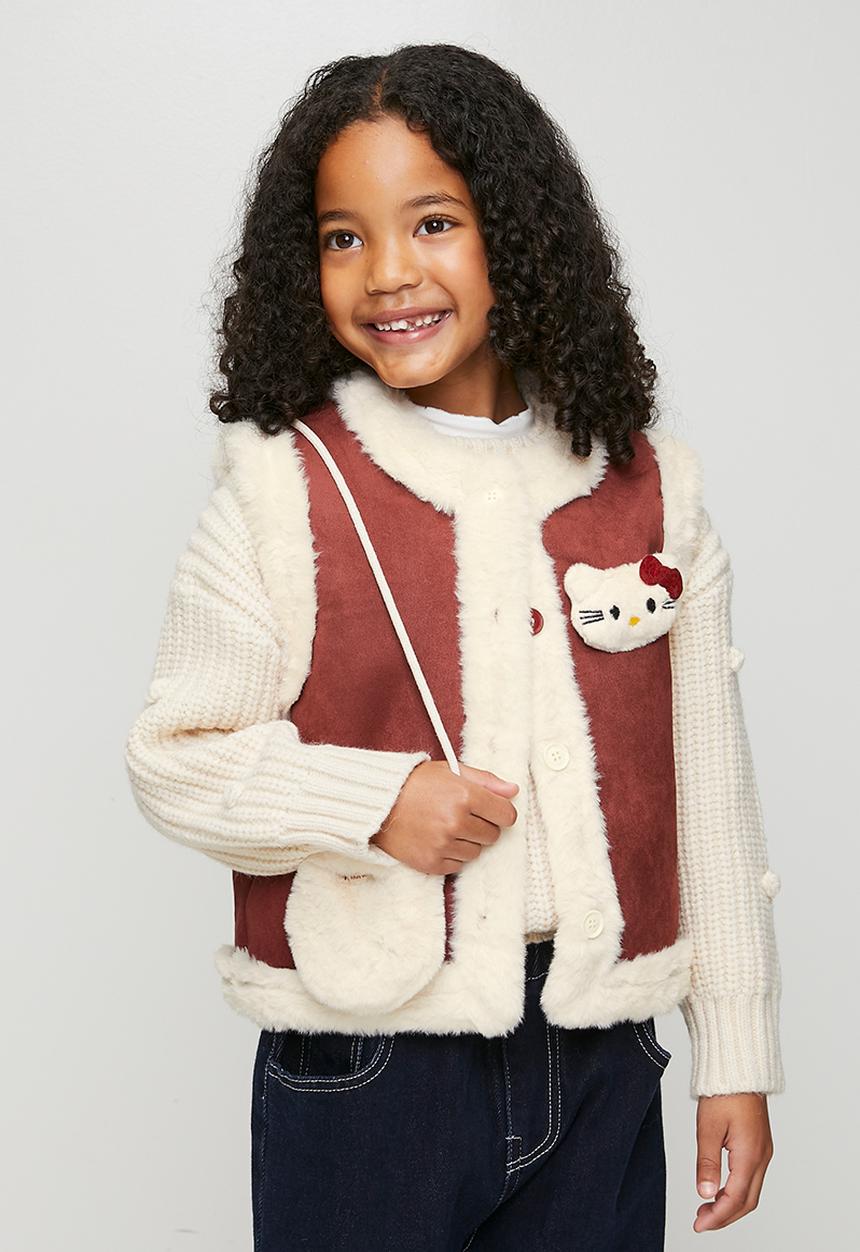 Pop Candy - Faux suede-fur vest with crossbody bag - brownish red/cream