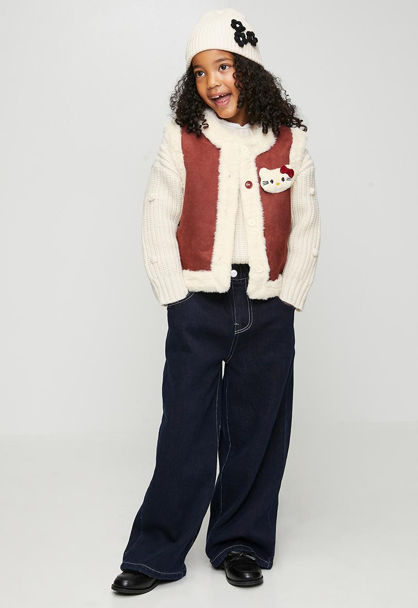 Pop Candy - Faux suede-fur vest with crossbody bag - brownish red/cream