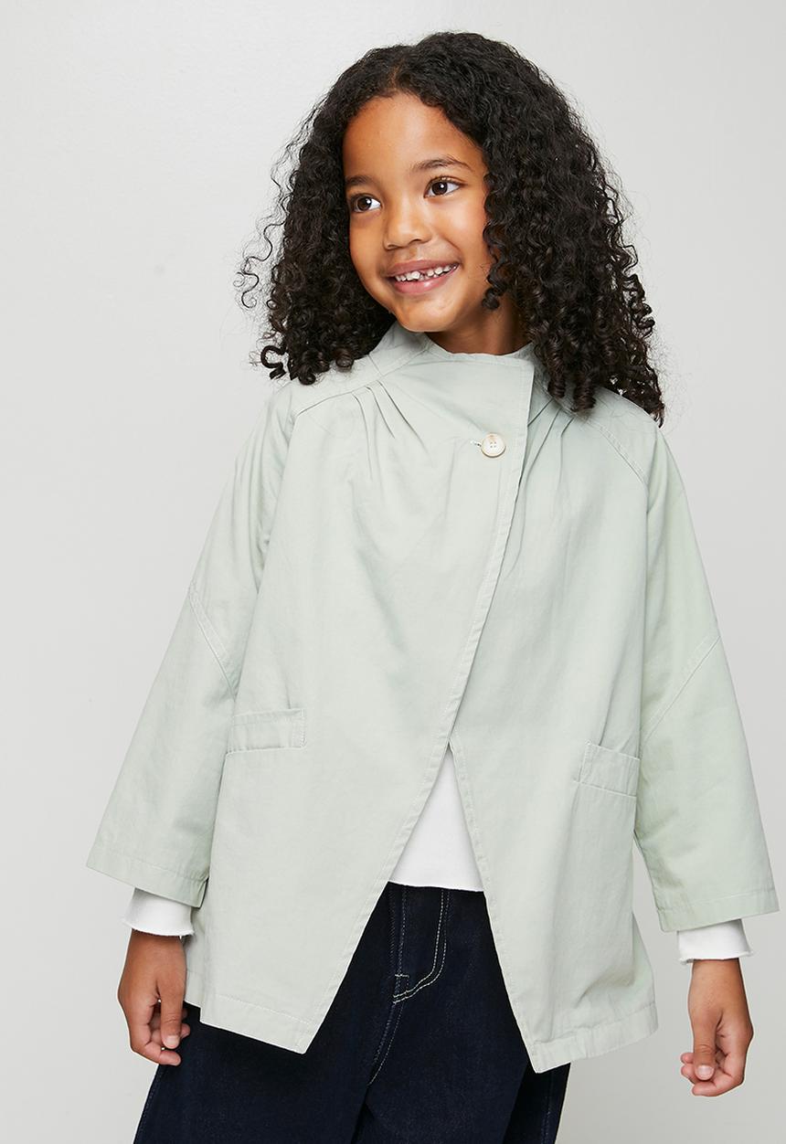 Pop Candy - Funnel collar batwing jacket - light sage