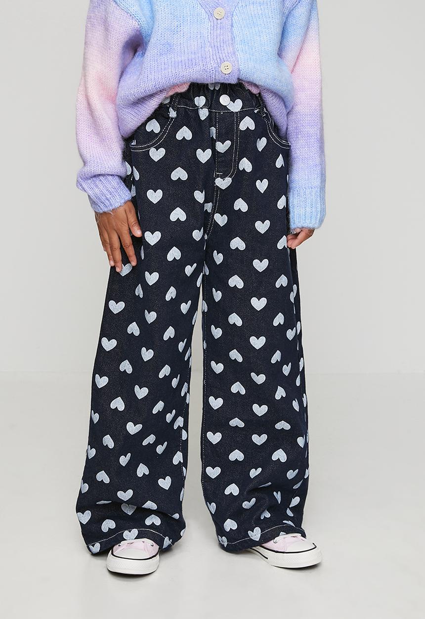 Pop Candy - Heart printed wide leg jeans - navy