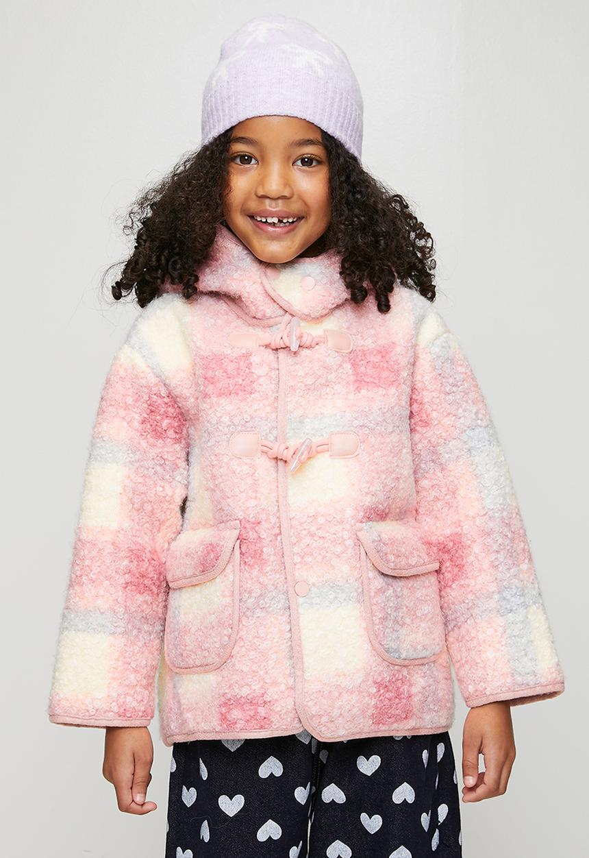 Pop Candy - Tartan check boucle jacket with faux fur lining - pink