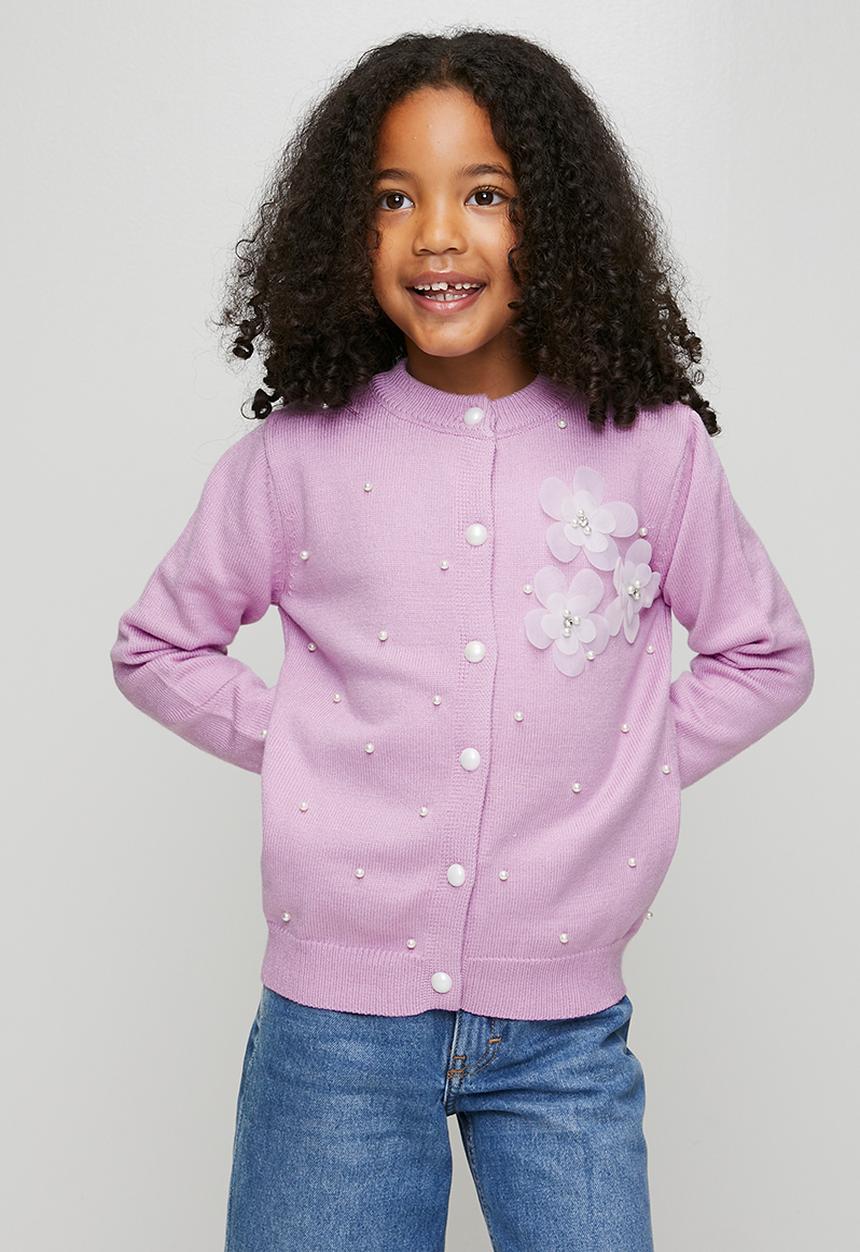 Pop Candy - Pearl and flower embellished cardigan - light purple