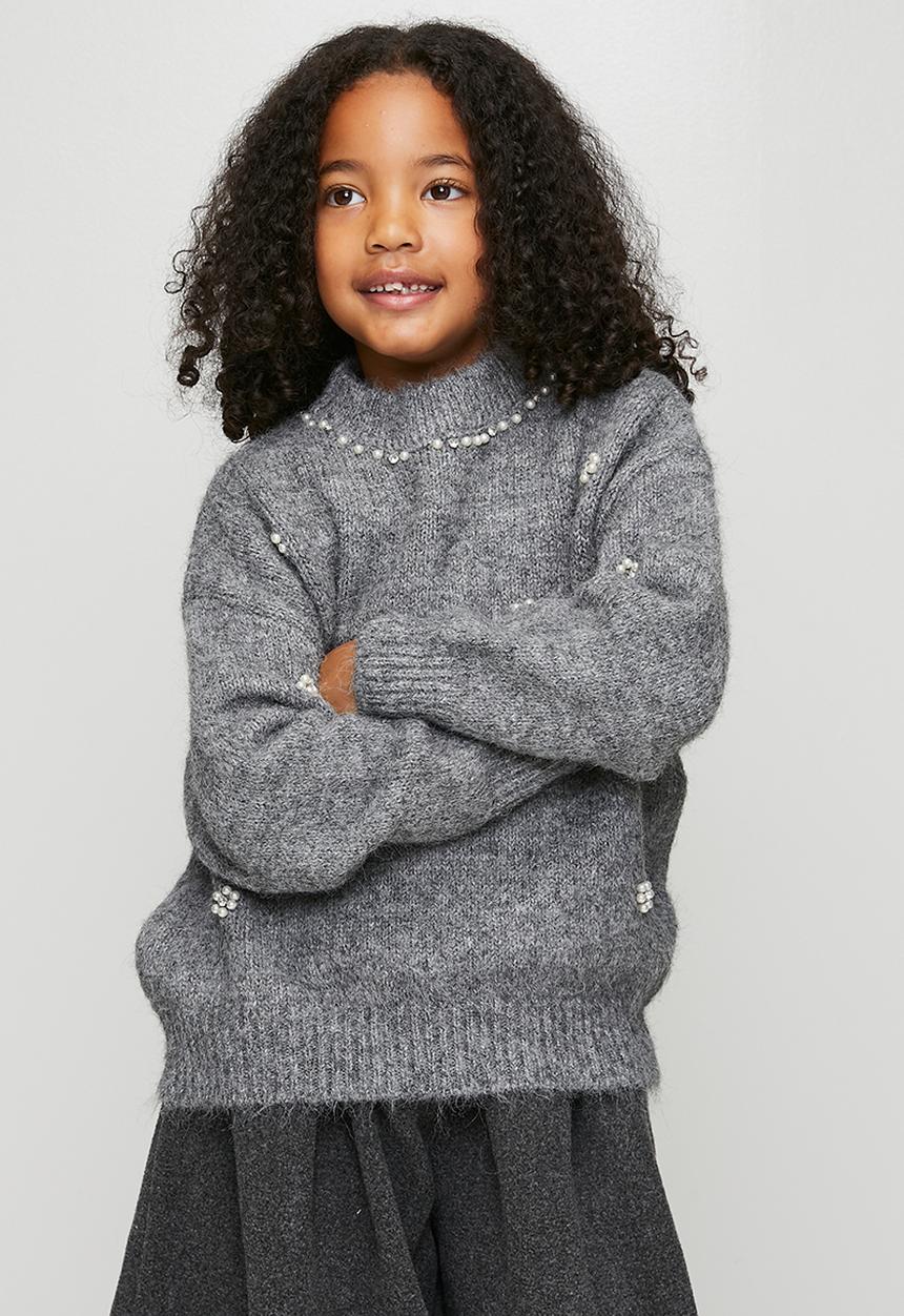 Pop Candy - Knit pearl embellished jumper - grey