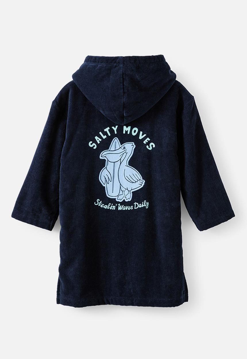 Cotton On - Kids Zip Thru Hooded Towel - Squid Ink/Salty Moves
