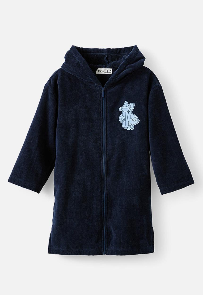 Cotton On - Kids Zip Thru Hooded Towel - Squid Ink/Salty Moves