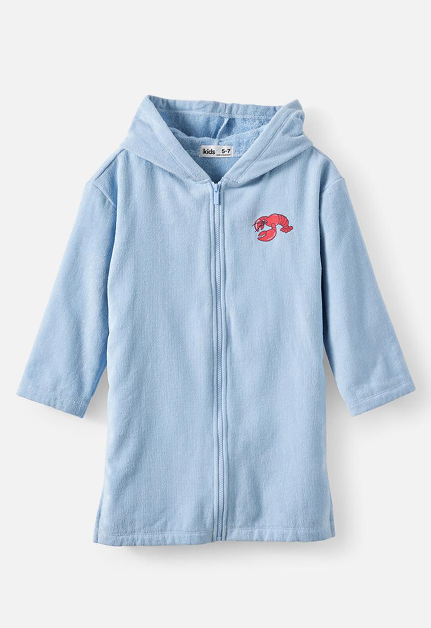 Cotton On - Kids Zip Thru Hooded Towel - Dawn Blue/World Is My Lobster