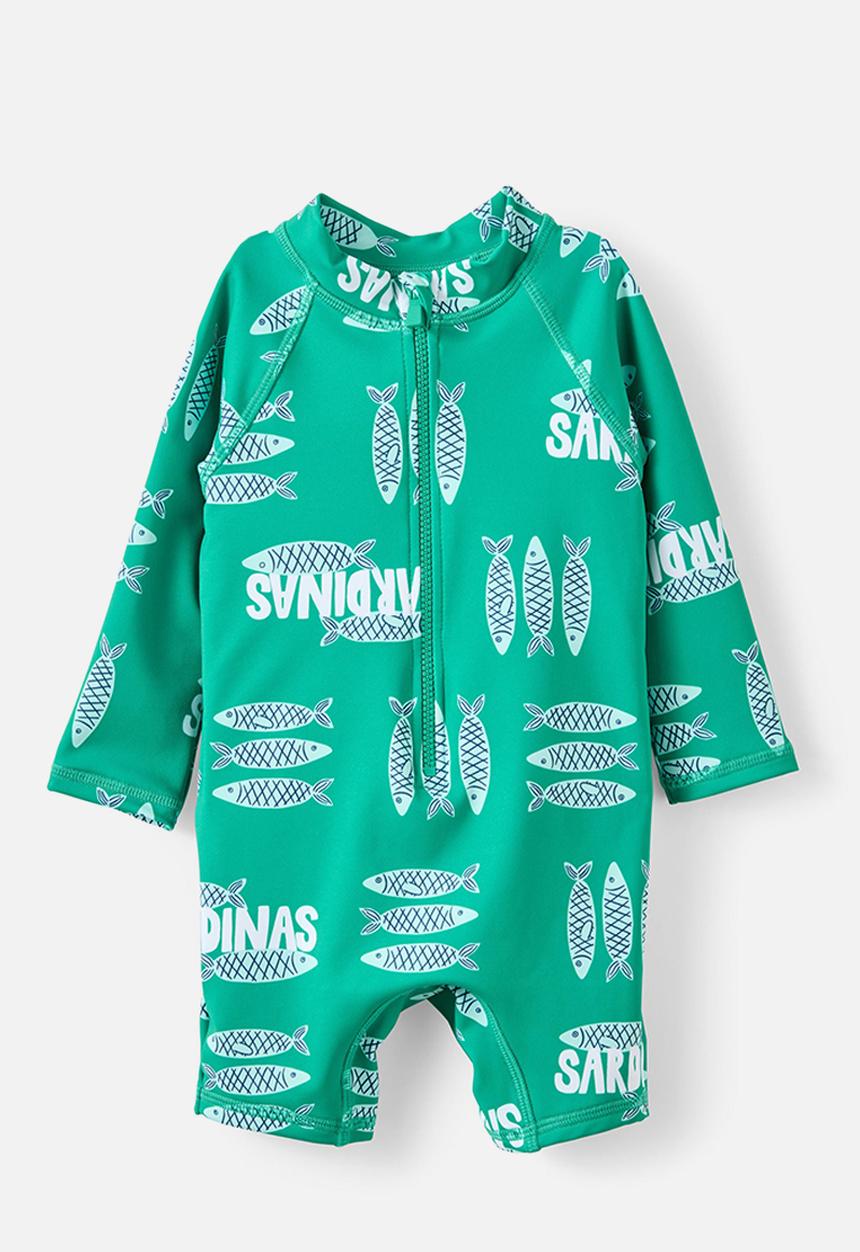 Cotton On - Cameron Long Sleeve Swimsuit - Deep Mint/Sardinas