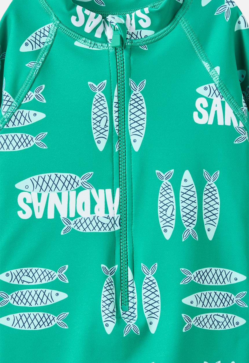 Cotton On - Cameron Long Sleeve Swimsuit - Deep Mint/Sardinas