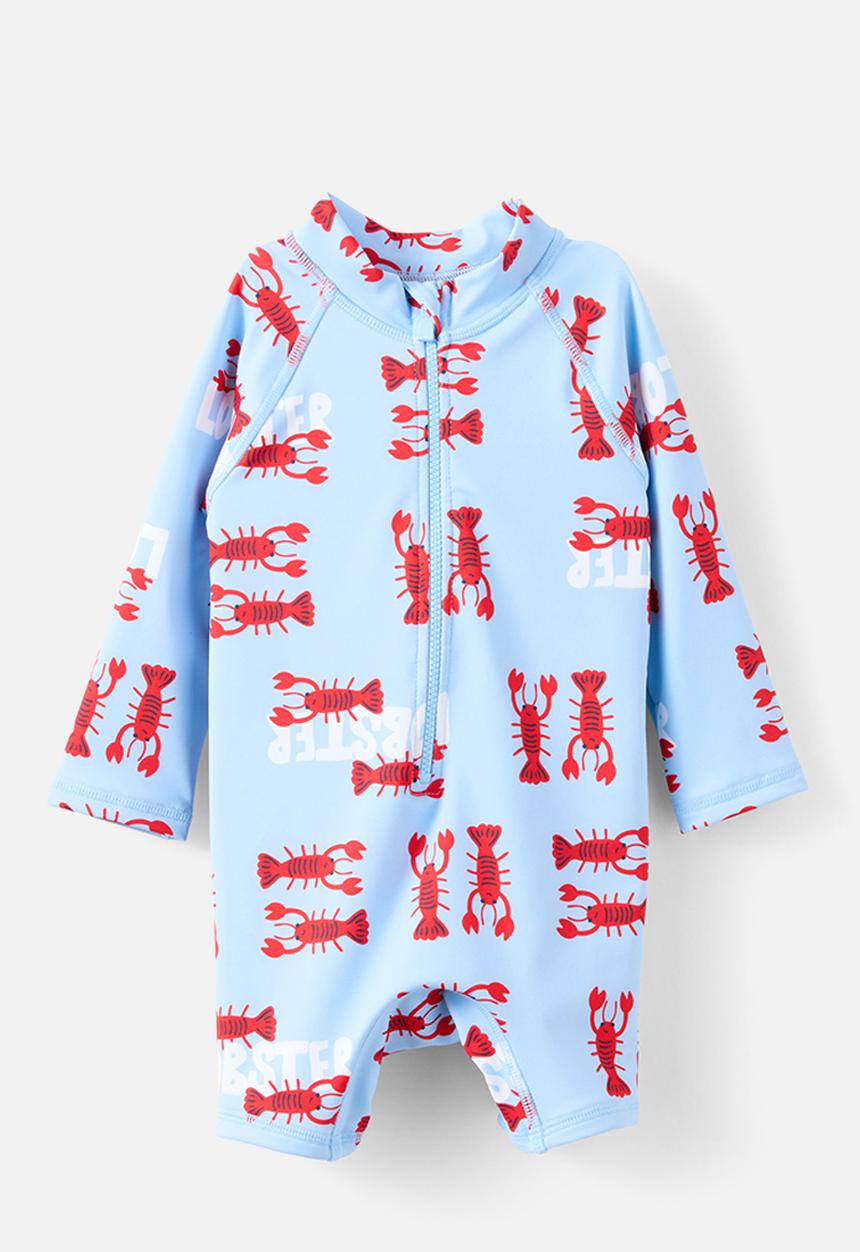 Cotton On - Cameron Long Sleeve Swimsuit - Dawn Blue/Lobster