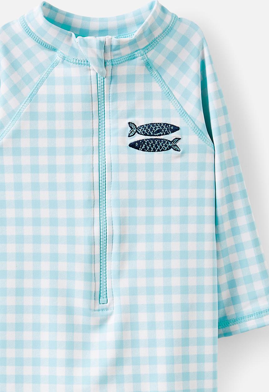Cotton On - Cameron Long Sleeve Swimsuit - Blue Aura/Gingham Sardinas