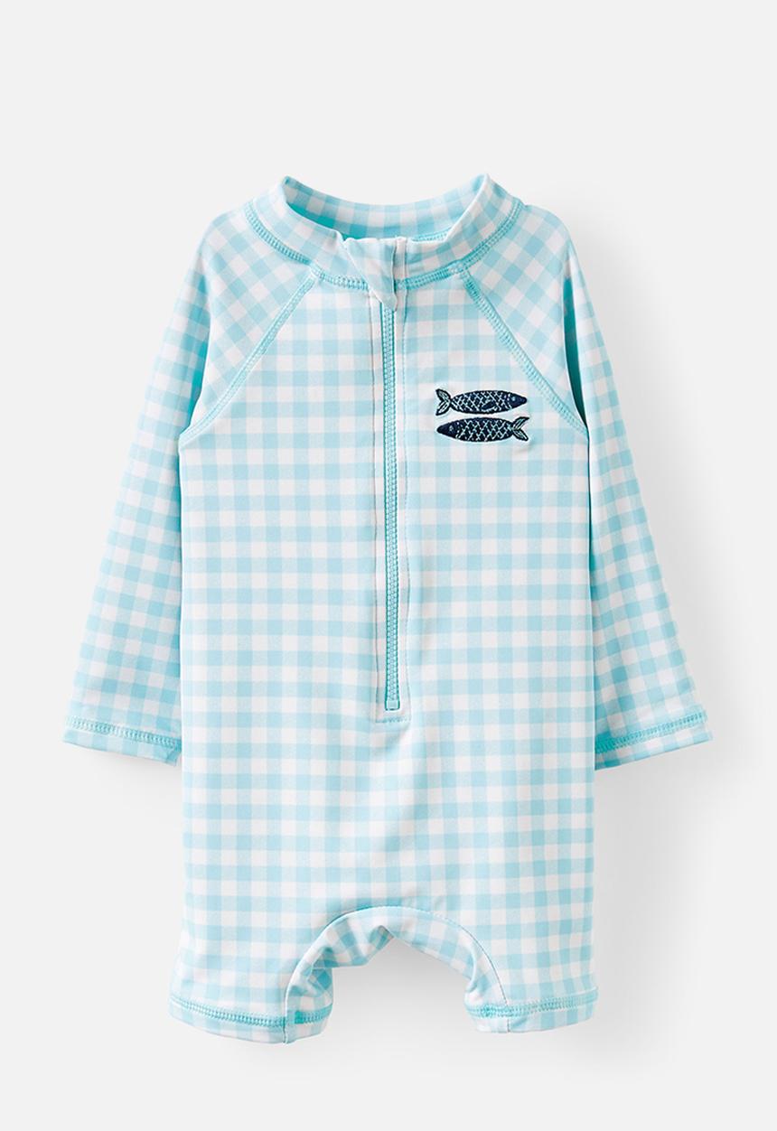 Cotton On - Cameron Long Sleeve Swimsuit - Blue Aura/Gingham Sardinas