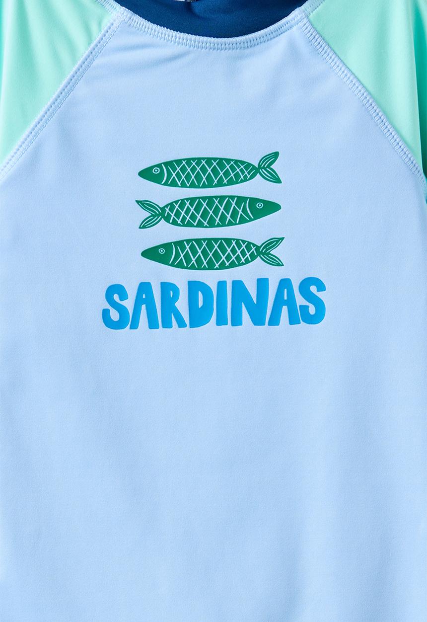 Cotton On - Cameron Long Sleeve Swimsuit - Dawn Blue/Sardinas
