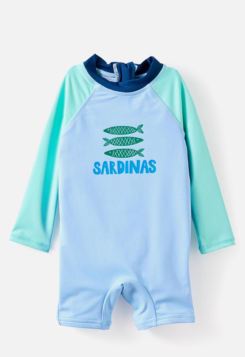 Cotton On - Cameron Long Sleeve Swimsuit - Dawn Blue/Sardinas