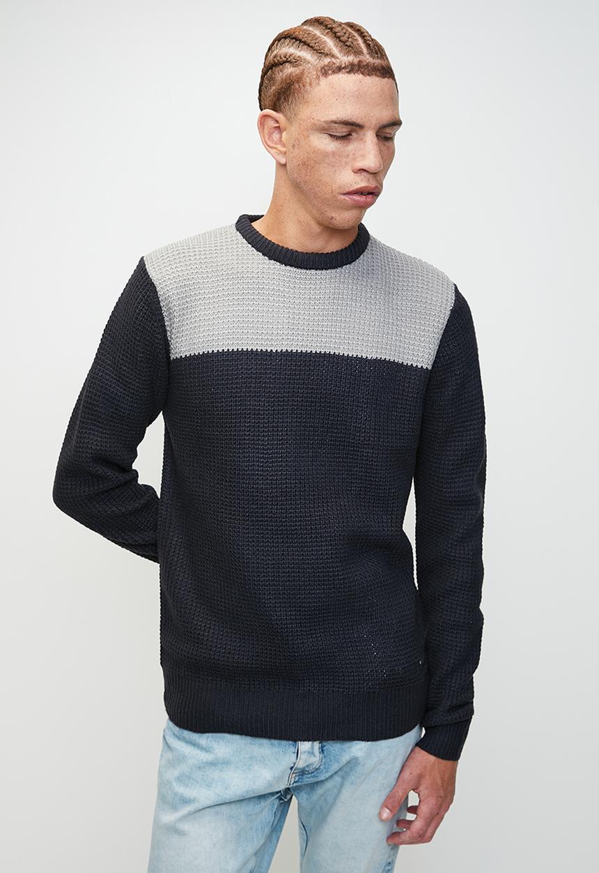 Brave Soul - Crew Neck Jumper - Silver Grey Marl/Midnight Navy