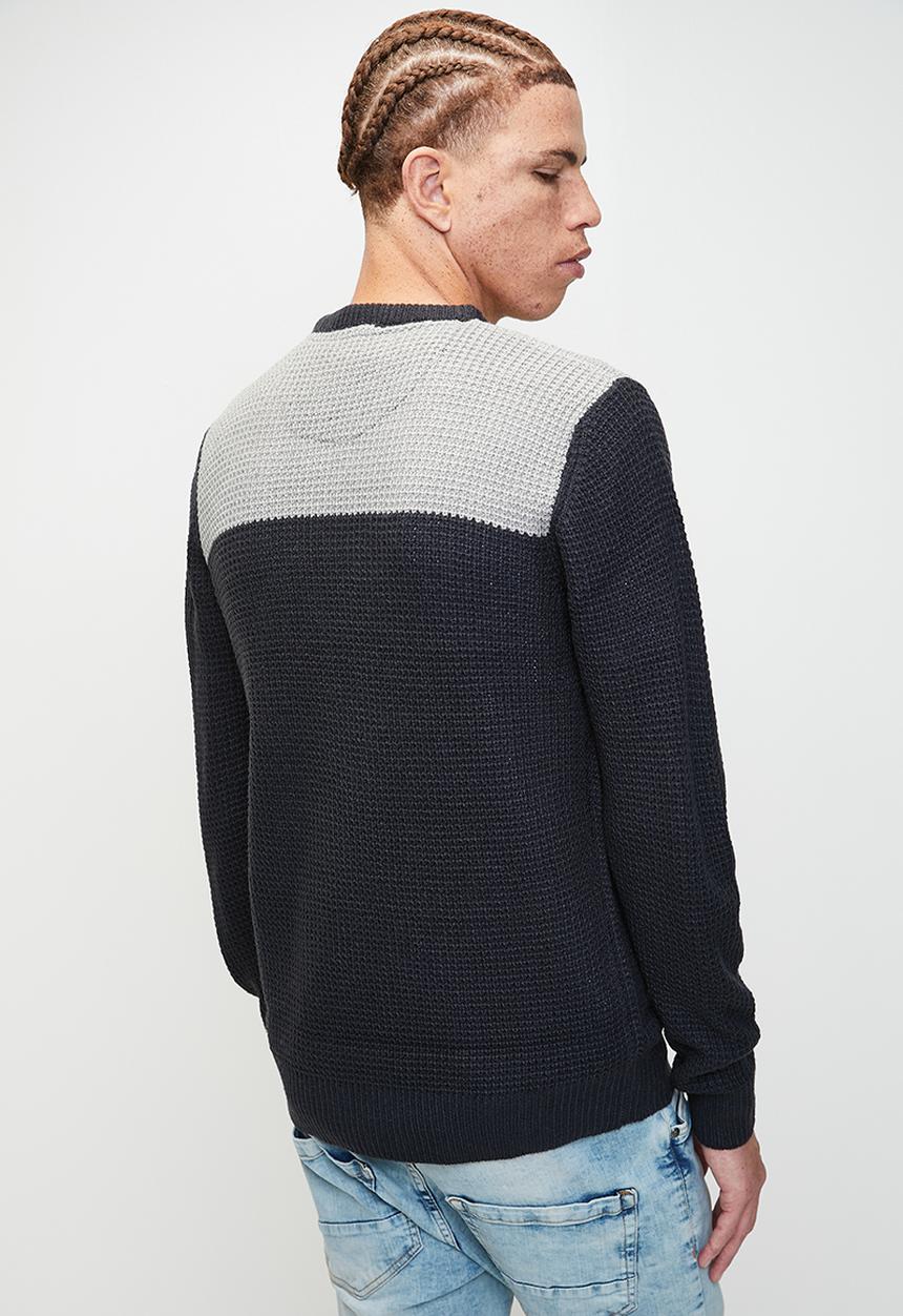 Brave Soul - Crew Neck Jumper - Silver Grey Marl/Midnight Navy