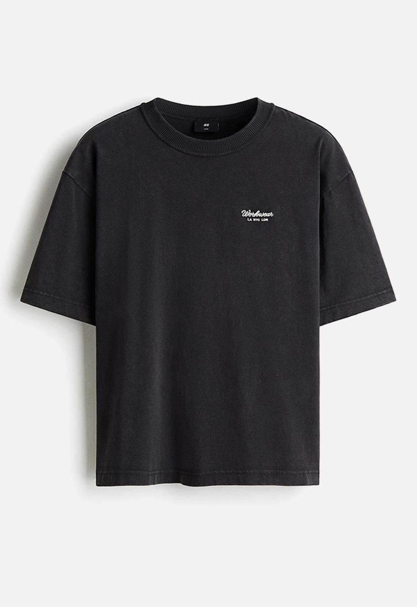 H&M - Loose fit printed T-shirt - black/workwear