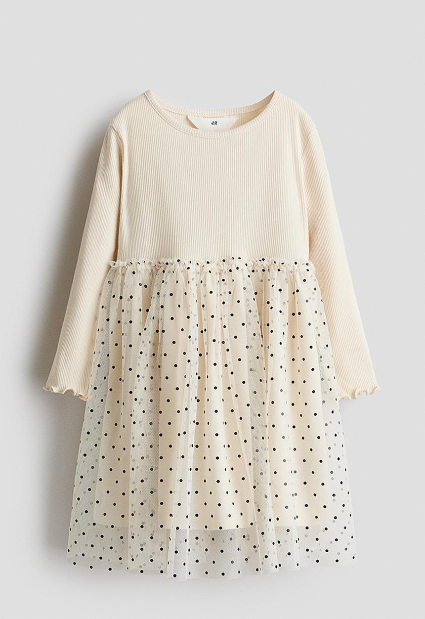 H&M - Tulle dress - light beige/spotted