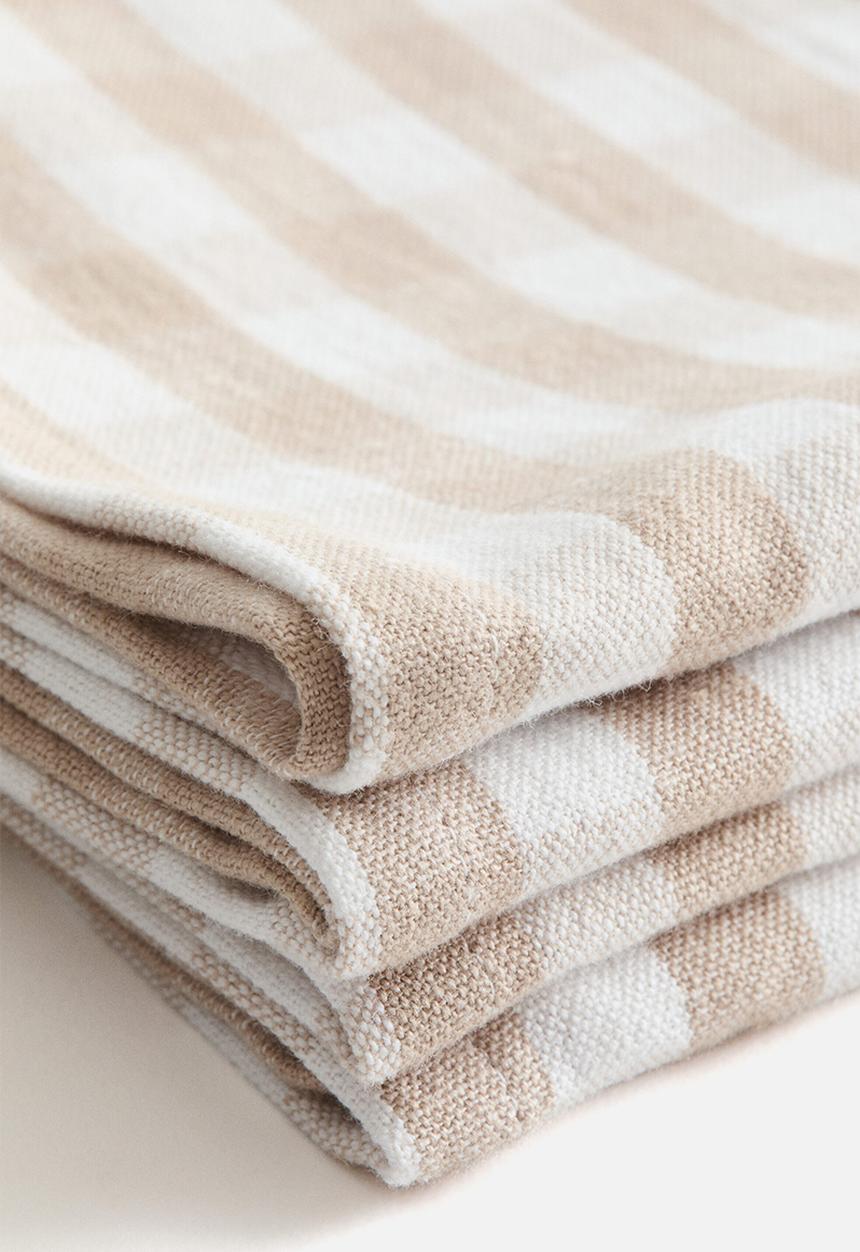 H&M - 4-pack cotton napkins - beige/gingham check