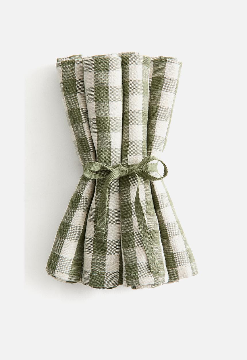 H&M - 4-pack cotton napkins - green/gingham check