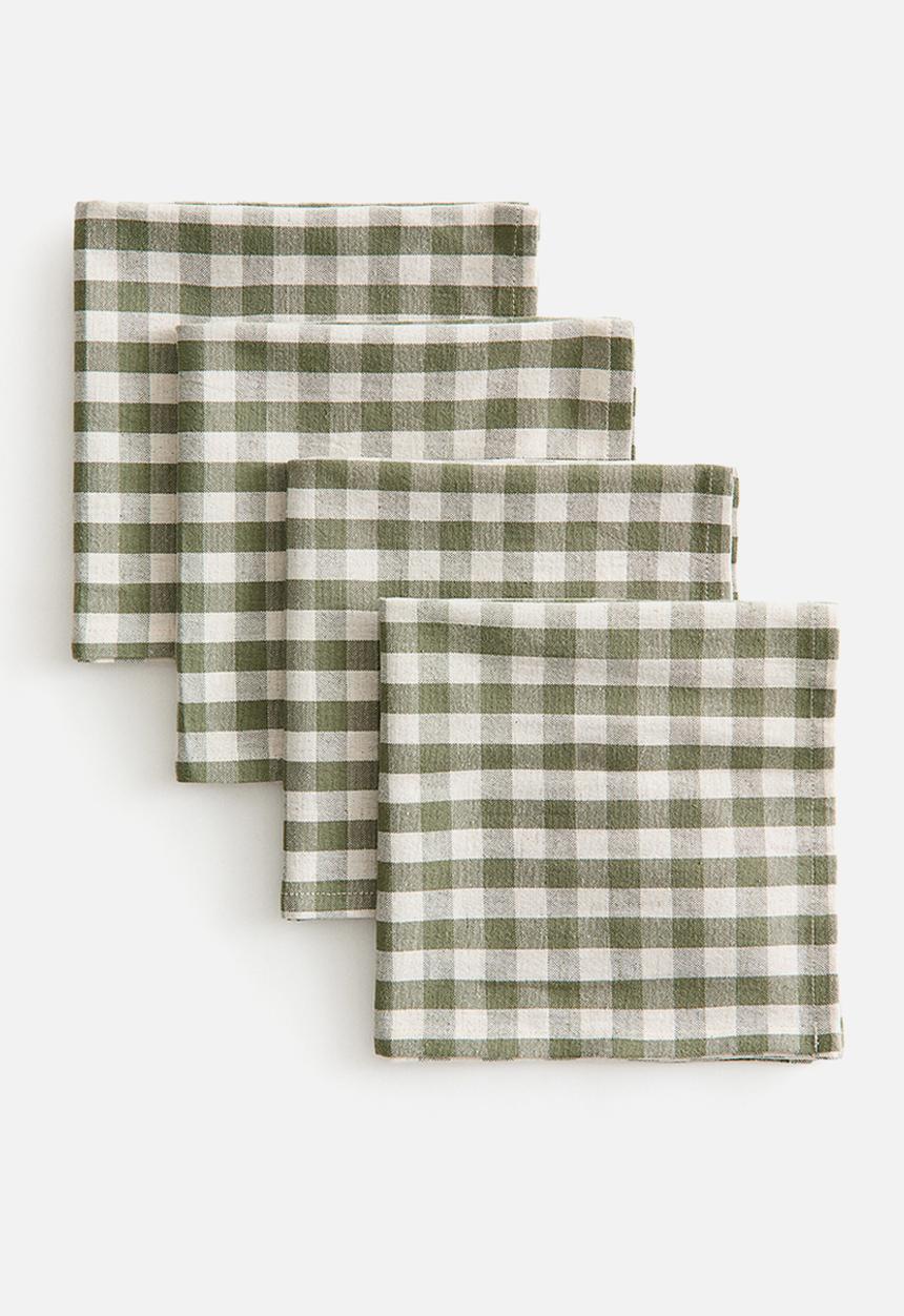 H&M - 4-pack cotton napkins - green/gingham check