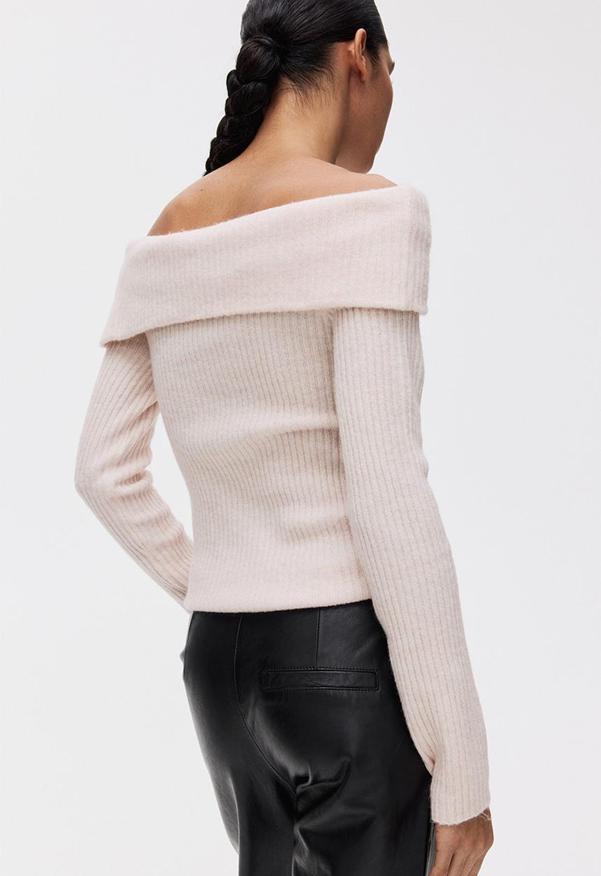 H&M - Rib-knit off-the-shoulder top - pale pink