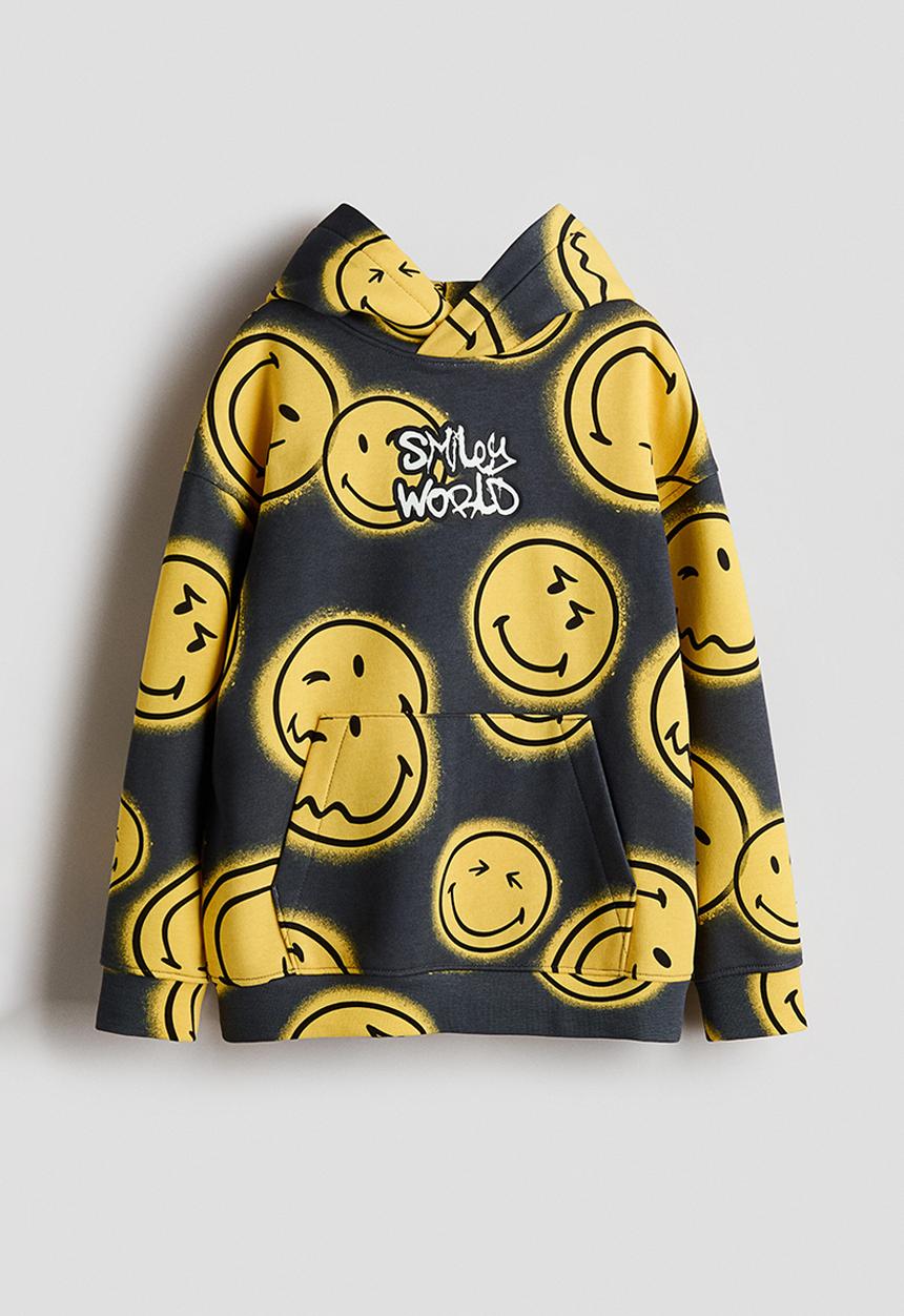 H&M - Printed hoodie - black/smileyworld