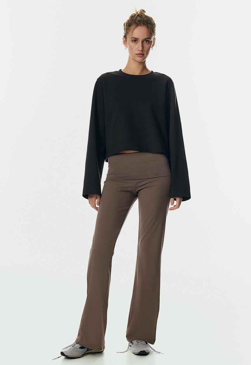 H&M - Foldover-waist cotton trousers - dark mole