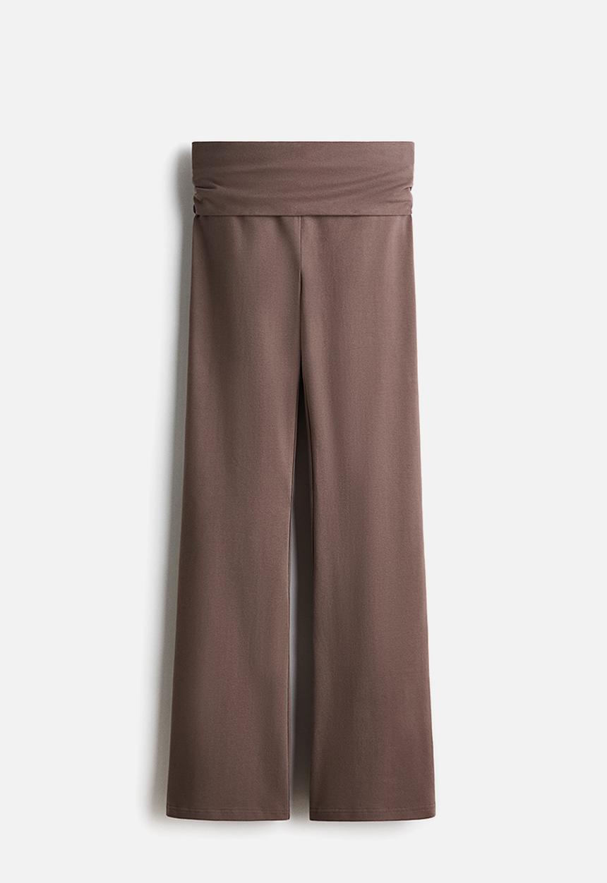 H&M - Foldover-waist cotton trousers - dark mole