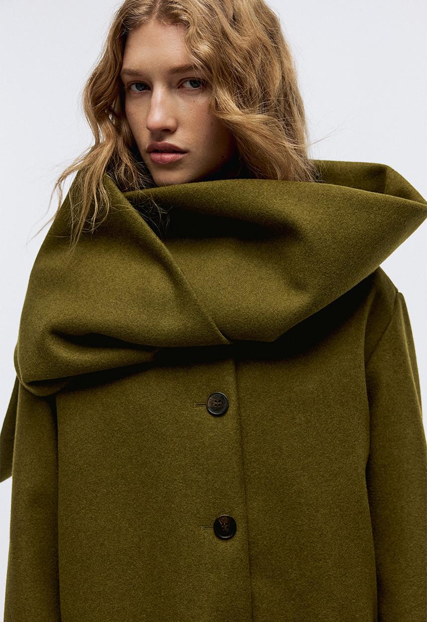 H&M - Scarf-detail coat - olive green