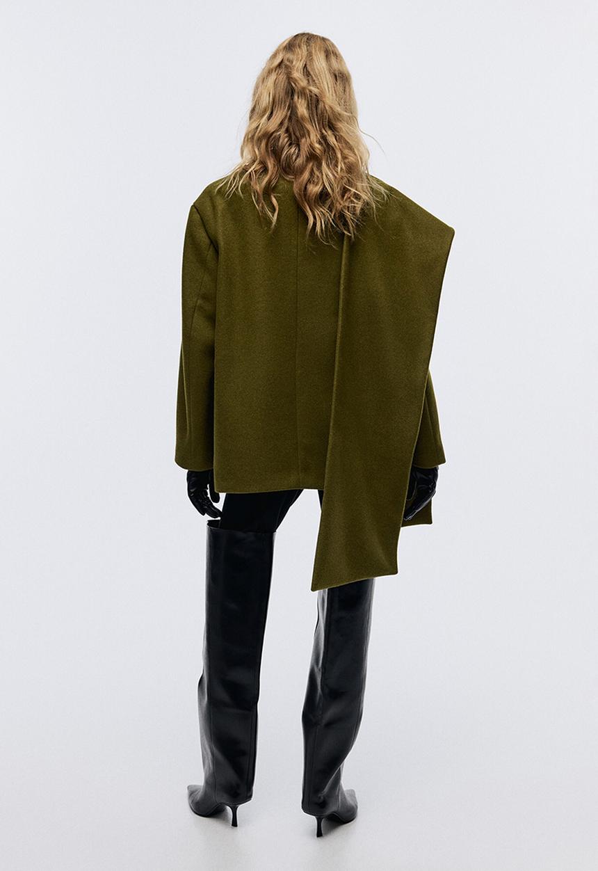 H&M - Scarf-detail coat - olive green