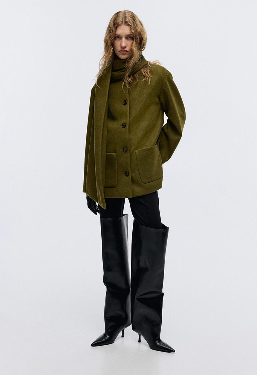H&M - Scarf-detail coat - olive green